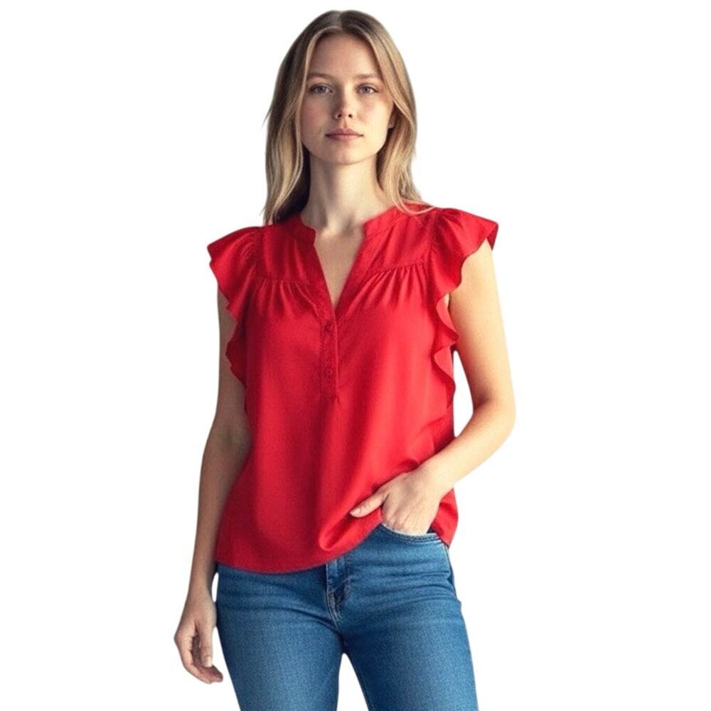 NWT HALE BOB Women’s Silk Blend Flutter Sleeve Coral Blouse small